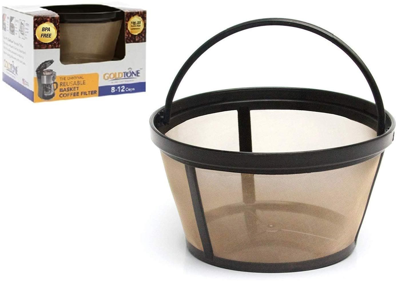 BLACK+DECKER DLX1050B 12-Cup Programmable Coffeemaker & GOLDTONE Reusable  8-12 Cup Basket Coffee Filter fits Mr. Coffee Makers and Brewers, Replaces